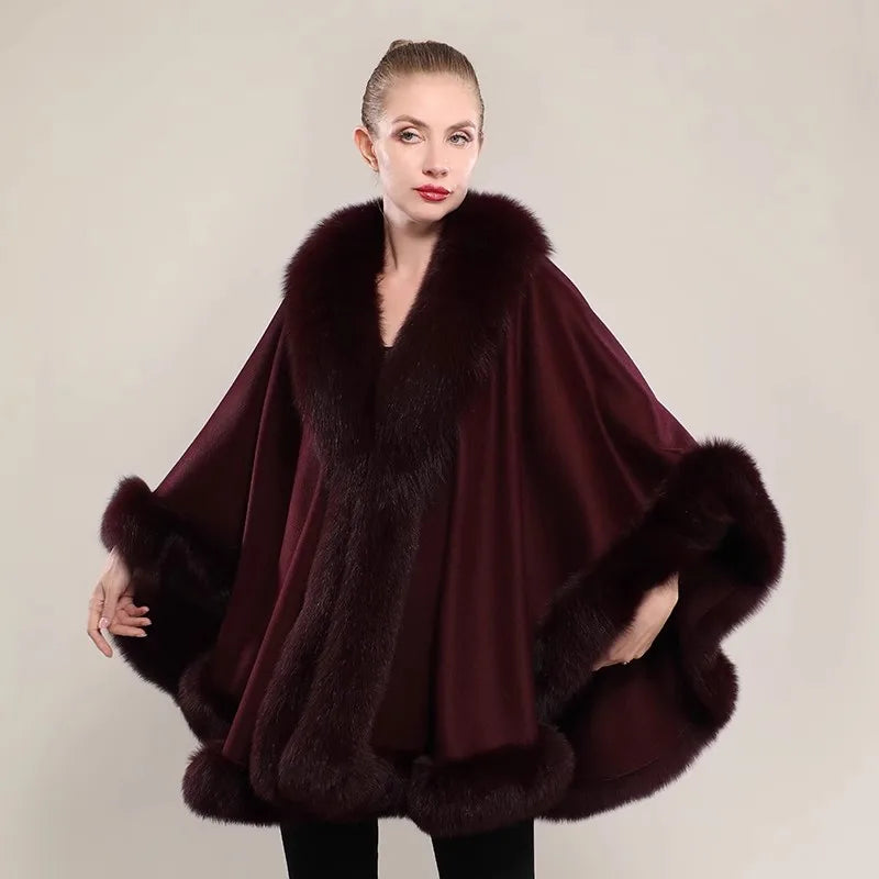 12 Colors New Coming Customized Color Real Natural Fox Fur Cashmere Poncho Women Fur Shawls Evening Party Wedding Guest Luxury Coats Outerwear Jackets Ladies Luxury Apparel Supplies