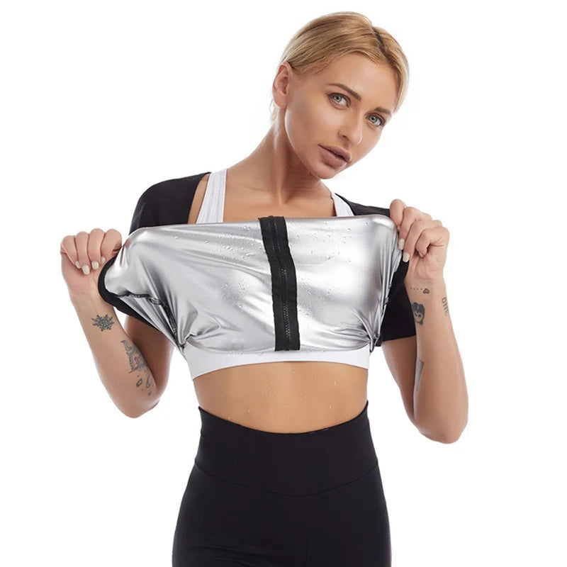 S-5XL Women's Outdoor Running Gym Fitness Waist Trainer Sweat Shirt Sauna Suit for Home Weight Loss Workout Shaper Cincher Slimming T-Shirt Fat Burning Shapewear