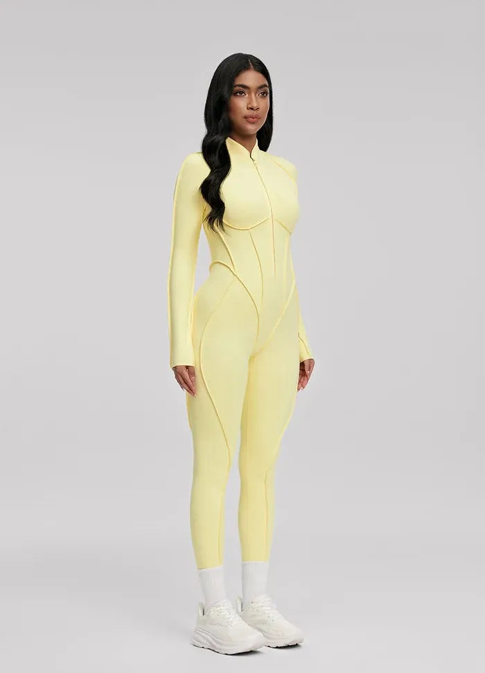 10 Colors S-XL NEW Arrivals Custom Zippered Front Women Long Sleeve Yoga Jumpsuit One Piece Workout Quick Dry Bodysuit Slim-Fit Bodysuit Backless Sports Rompers