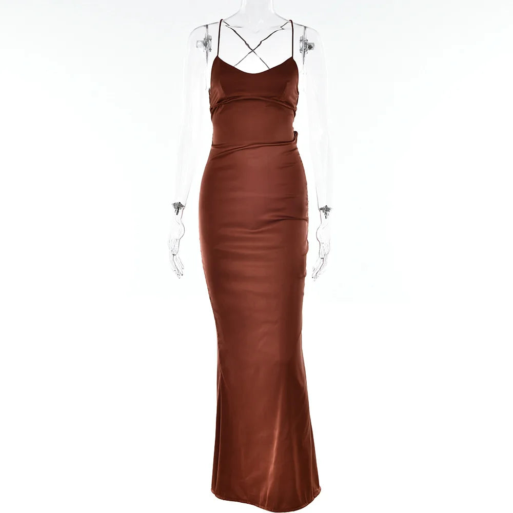 Autumn Spring Satin Backless Lace Up Mermaid Slip Sexy Dress Women Sweetheart Neck Sexy Slim Bodycon Dresses Elegant Silk Gown Evening Party Night Clubwear Ladies Sexy Apparel Supplies
