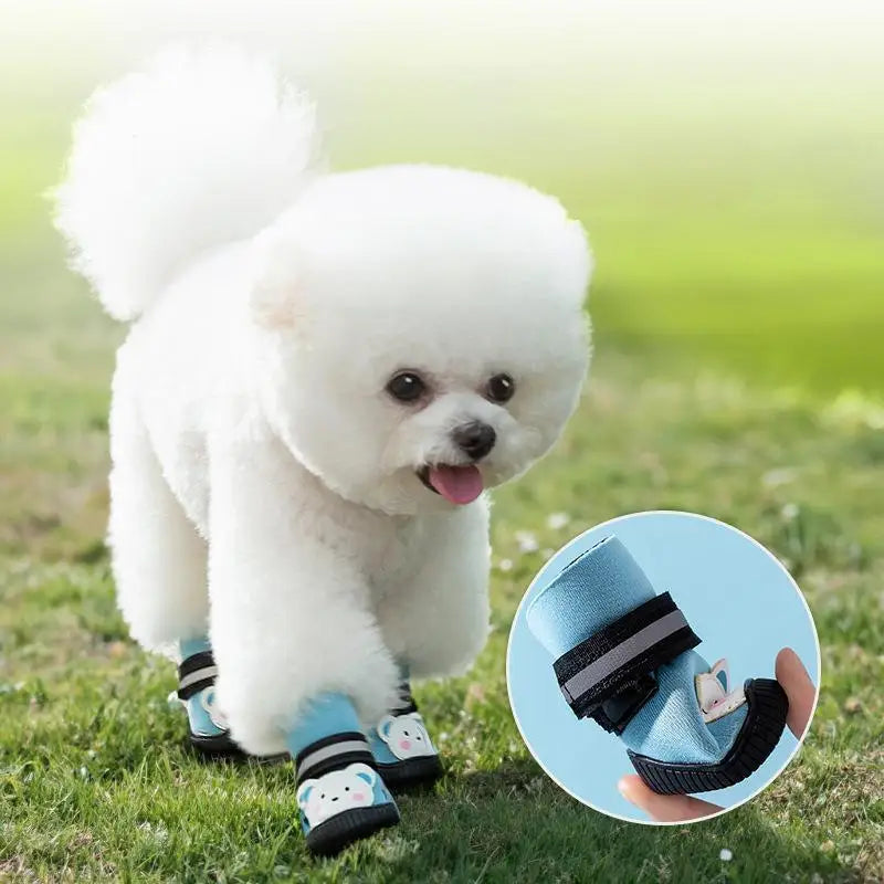 New Rainy Day Outdoor Pet Anti-Slip Shoes Wear-Resistant Cartoon Waterproof Reflective Dog Shoes