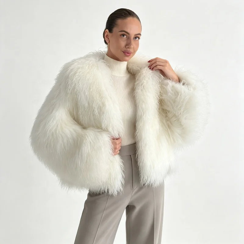 NEW Arrivals 8 Colors S-4XL Curly Fur Jacket Women Winter Warm Mongolian Artificial Lamb Wool Coat Short Open Front Cropped Eco- Friendly Night Clubwear Women's Faux Fur Coats Winter Autumn Apparel Supplies
