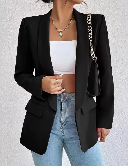 TikTok Most Popular 10 Colors S-2XL Middle Eastern Popular Women's Autumn/Winter/Spring Fashion Solid Color Polo Collar Small Suit Temperament Commuter Coat Jackets Ladies Casual Clothing Supplies