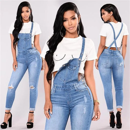 NEW Arrivals Spring Autumn Denim Jumpsuit Women Jeans Pants Rompers Casual Hole Overalls Trousers Female High Waist Slim Denim Jeans Pencil Pants