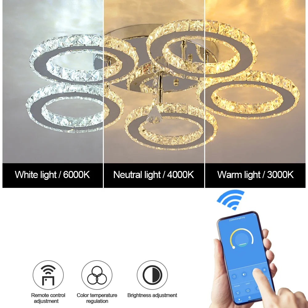 NEW Arrivals Home Living Room 3000K-6000K Color Changeable Crystal Lamp APP Remote Control Led Smart Ceiling Light