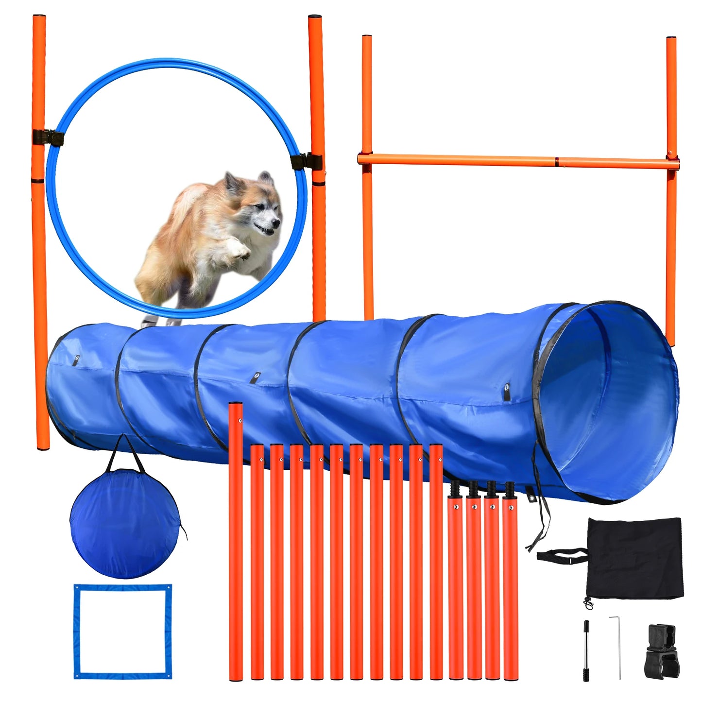 Dog Agility Obstacle Kit Agility Dog Course Dog Tunnel Jump Ring, Jump Pole, Weave Pole For Outdoor Agility Training For Dogs