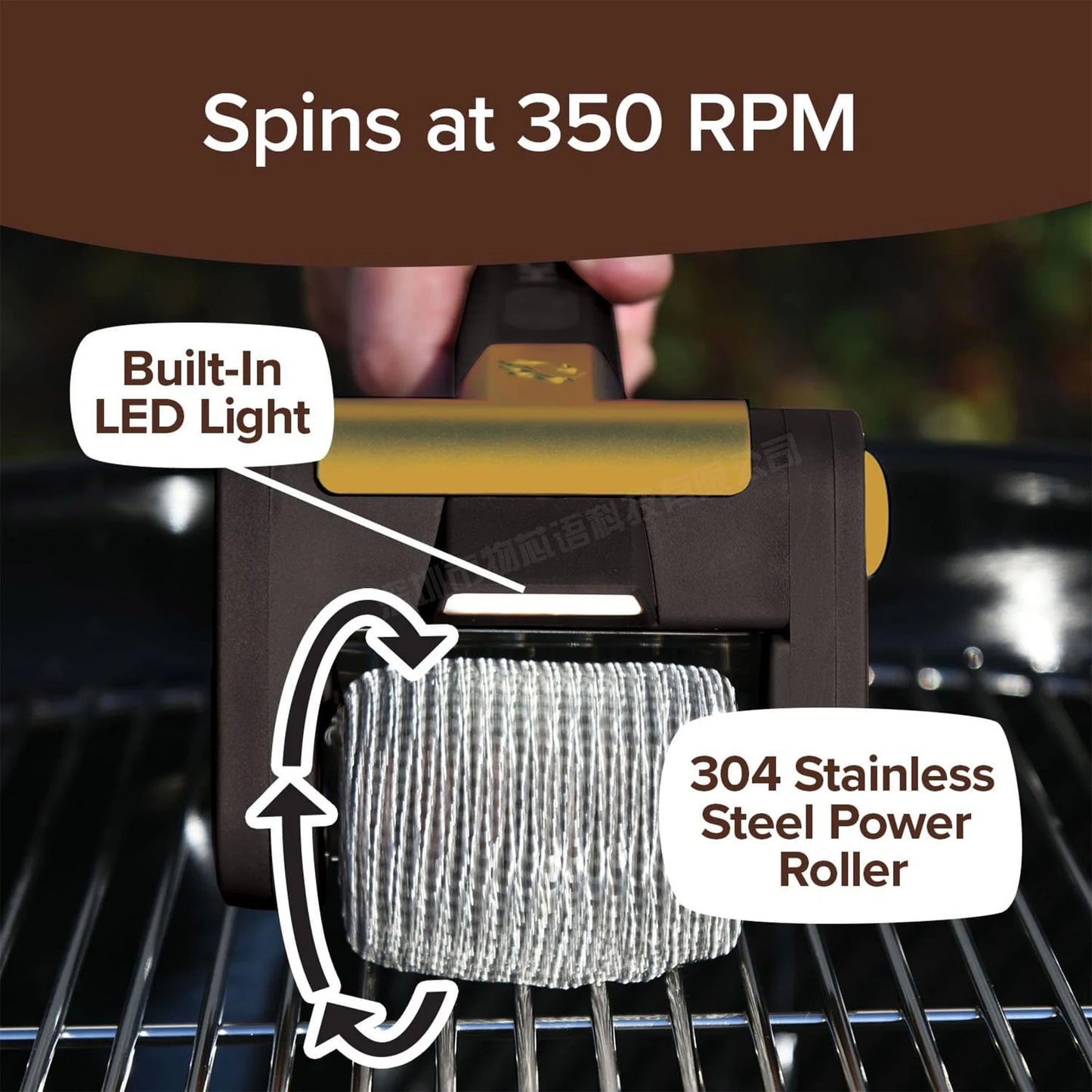 HOT SALE Rechargeable Electric Grill Brush Power Spinning Stainless Steel Bristle BBQ Cleaning Brush Food Grade Plastic Handle Outdoor Camping Barbeque Supplies