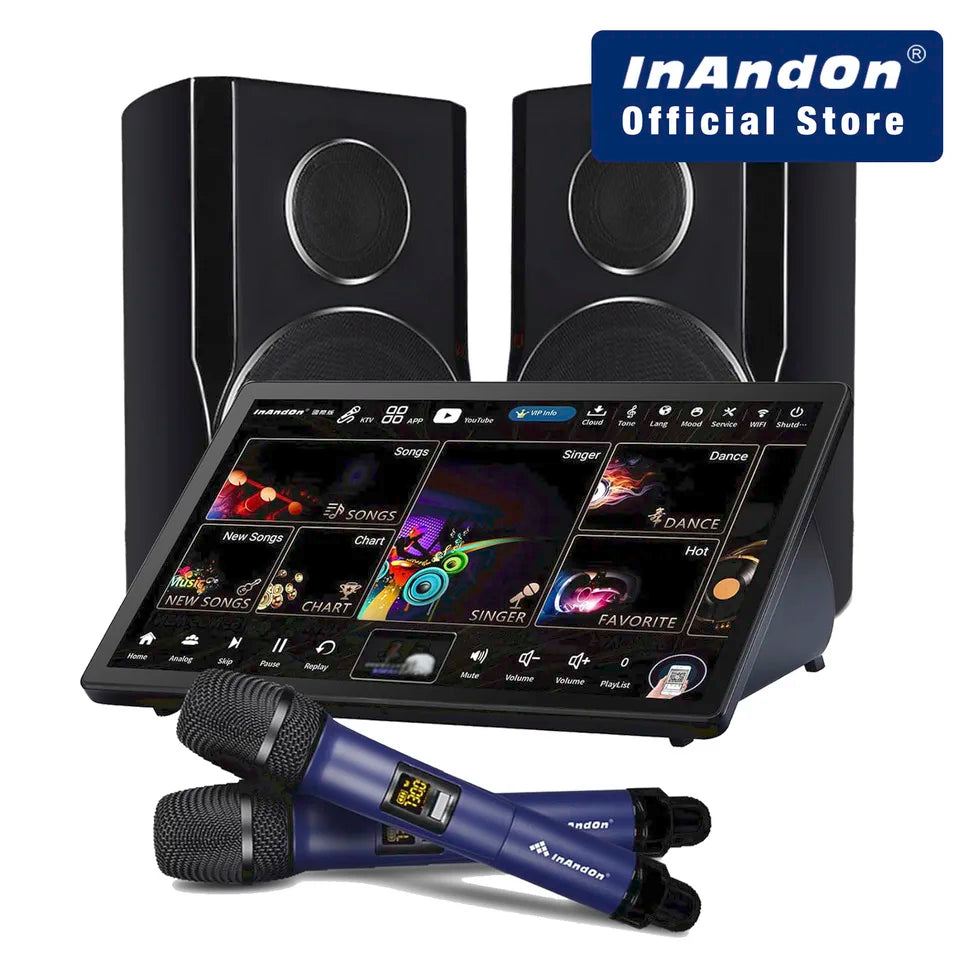 HOT SALE 5 in 1 Professional Karaoke Sound System  KD9Max HD Karaoke Monitor Machine Speakers +karaoke System +15.6'' Touchscreen +mixer +2 Wireless Mics +Double System +2G