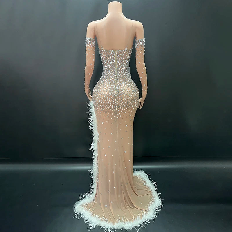 Boutique Gala HOT SALE Nude/Black/Red Color Women's Elegant Hot Sexy Celebrities Red Carpet Night Club Formal Maxi Dress With Crystal Luxury High Quality Evening Dress Luxury Gowns Ladies Clothing Supplies