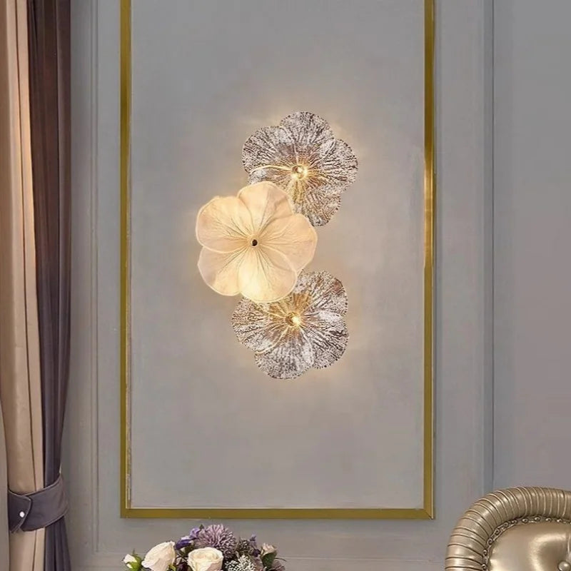 Villa Home Luxury Modern Simple Glass Flower Wall Lamp French Style Light Luxury New Style Living Room Background Decor Elegant Entrance Wall Lights 3 Years Warranty