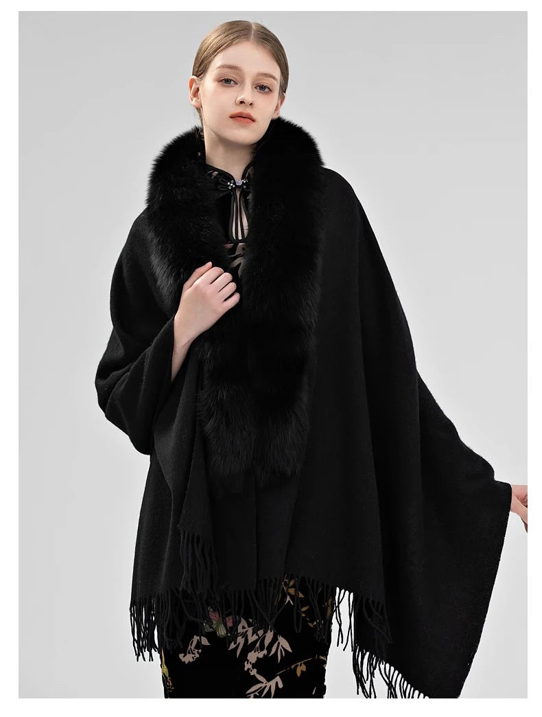Boutique Gala HOT SALE  10 Colors Winter Warm 100% Real Fox Fur Long Shawl Luxury Women Fur Poncho Cape Evening Business Party Prom Wedding Guest Clothes Ladies Luxury Apparel Supplies.