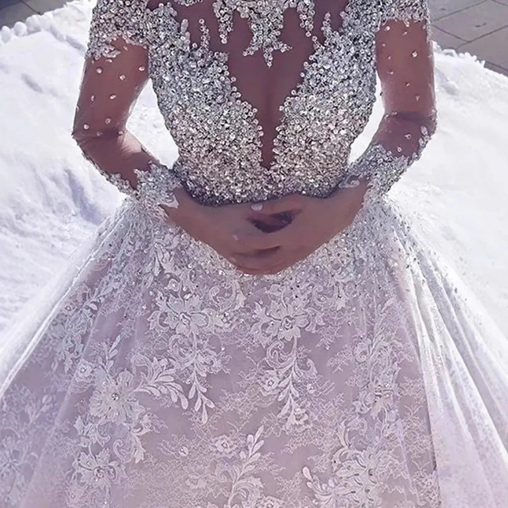 Boutique Gala HOT SALE TOP Luxury Rhinestones Heavy Beaded Crystal Pearls Women's Wedding Dresses Backless Sweep Train White/Ivory Color Evening Wedding Ceremony Prom Party Mermaid Bridal Gowns Ladies Luxury Apparel Supplies