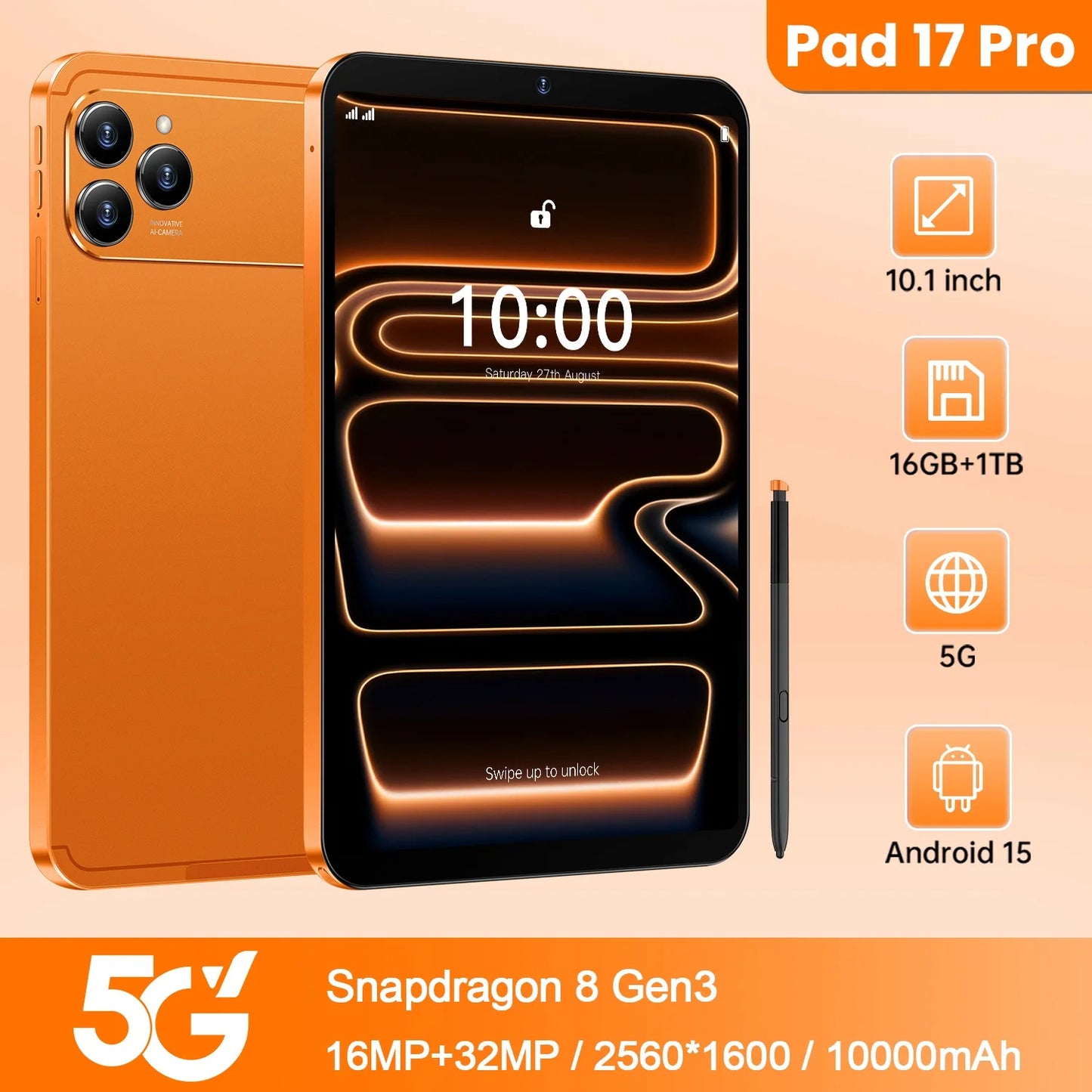 HOT SALE New  Pad 17 PRO Android 15 Wi-Fi  Tablet PC 10.1-inch  HD Capacitive Screen 16MP+32MP Camera 16GB+1TB Storage 4G/5G GSM Wi-Fi MTK Processor Tablet Electronic Supplies