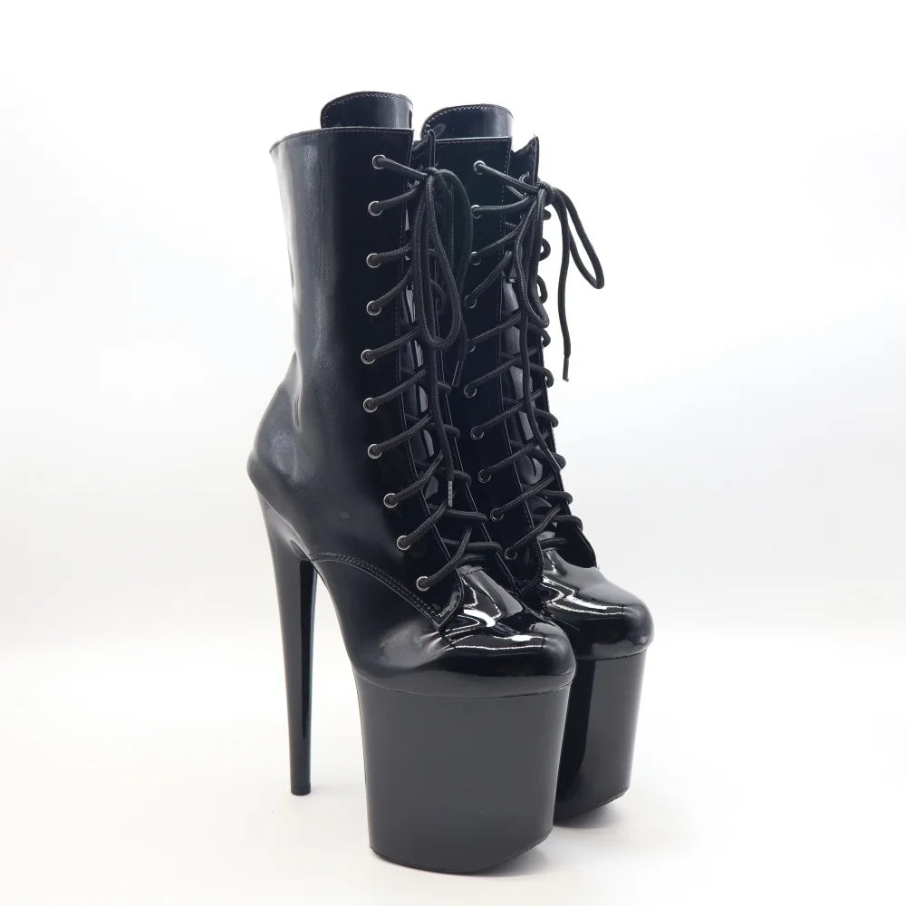 Black/White/Pink/Red Color Women's Platform Lace-Up ZIP Closure Ankle Bootie Boots 8inch-20CM Thin Heel Waterproof PU Leather Upper  Red Height Increasing Night Clubwear Pole Dance Women Shoes