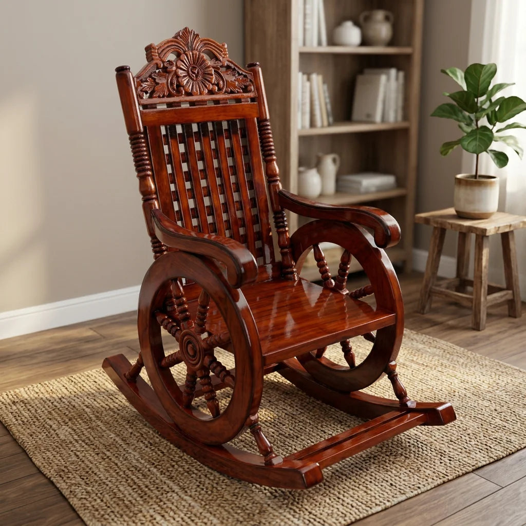 NEW Arrivals Handcrafted Luxury Oak Wood Rocking Armchair with Classic Reclining Design for Living Room Indoor Outdoor Balcony Garden Luxury Furniture and Home Decor