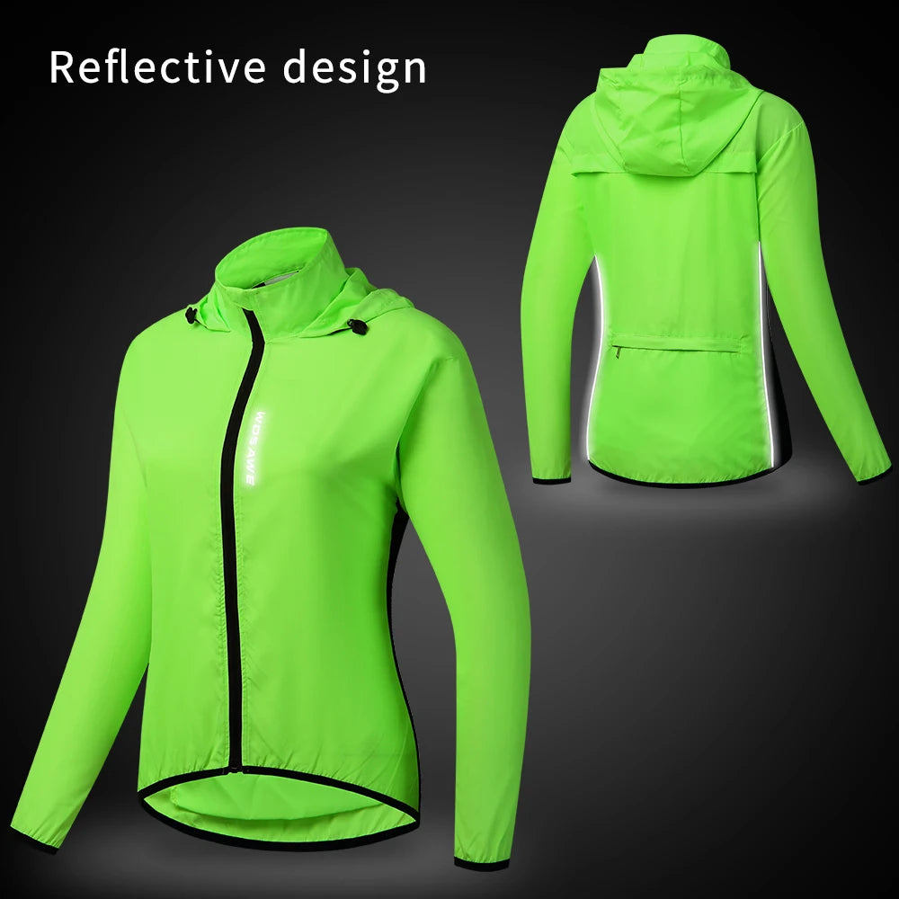 Ladies Windproof Cycling Jackets Hooded Riding Waterproof Cycle Clothing Bike Long Sleeve Jerseys Reflective Wind Coat