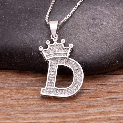 Hot Sale A-Z Letters Crown Pendant Initial Alphabet Necklace For Women Men Accessories Name Jewelry  Party Birthday Gifts