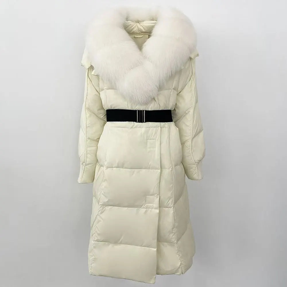 Customer Most Loved 5 Colors S-2XL Women Winter Warm Top Quality Puffer Long Coat Down Padding Snow Outerwear Jacket With Natural Fox  Fur Collar Ladies Winter Apparel Supplies