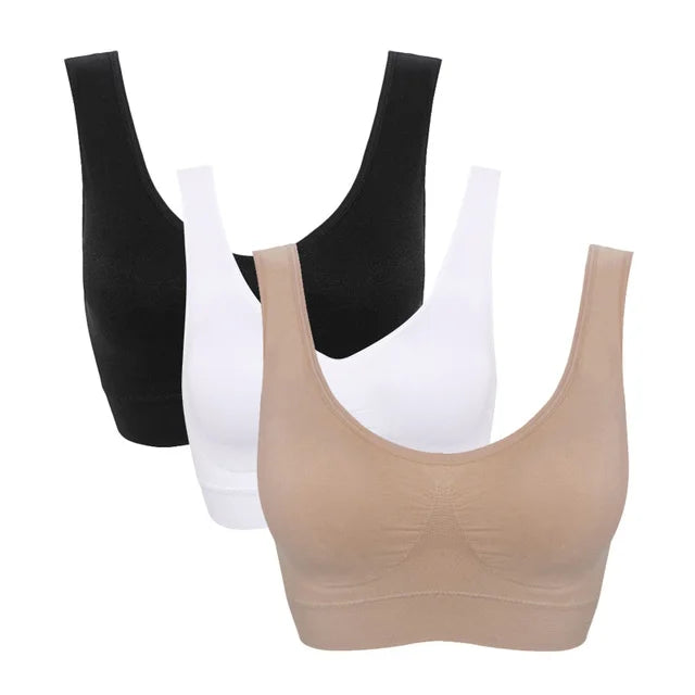 NEW Arrivals 3PCS Set M-5XL Lot Sports Bra Women's Intimates With Pads Plus Size Bras For Women Active Brassiere Push Up Big Size Yoga Sports Vest Wireless BH 5XL
