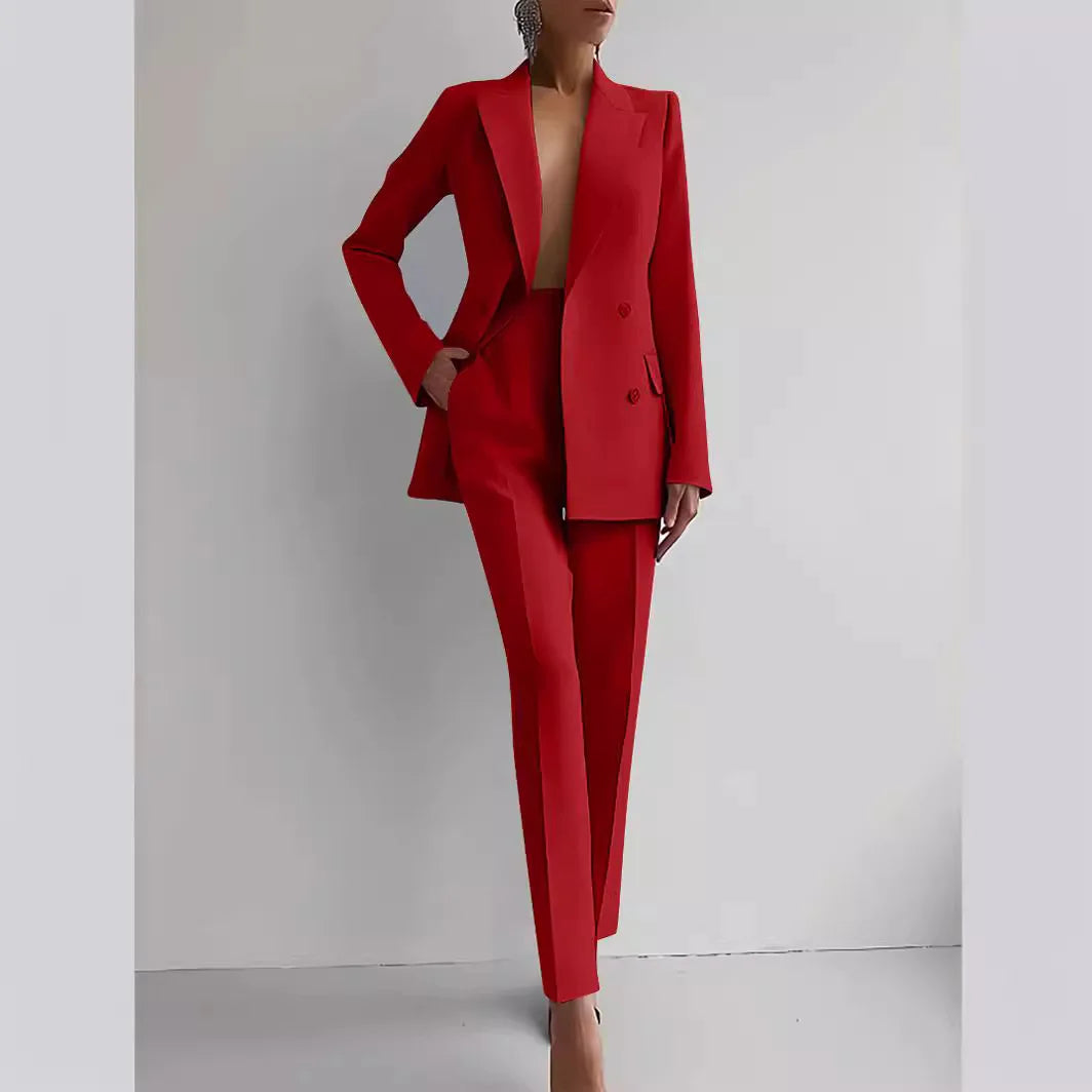 Boutique HOT SALE 2 PCS Set 5 Colors S-2XL Elegant Slim Office Lady Business Night Dinner Evening Party Luxury Blazer Set Women's V-Neck Solid Patchwork Button Long Sleeve Suit