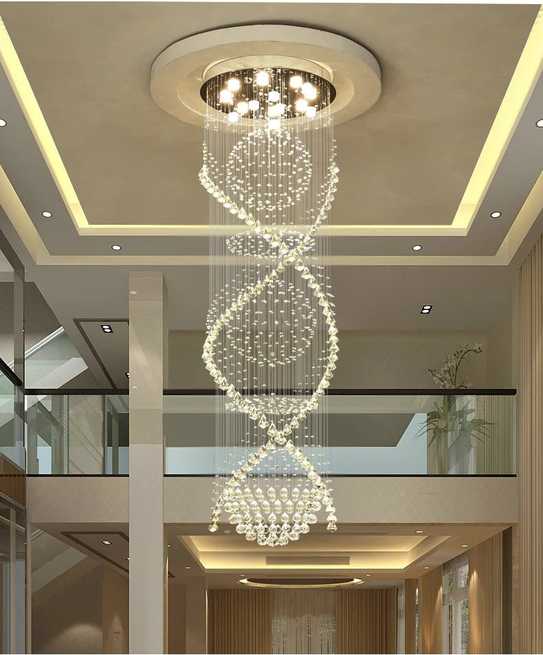 HOT SALE Villa Home Living Room Staircase Italian Modern Luxury Crystal Ceiling Lamp Hotel Villa Double Spiral Crystal Chandelier Light Art Decoration Home Lighting Supplies