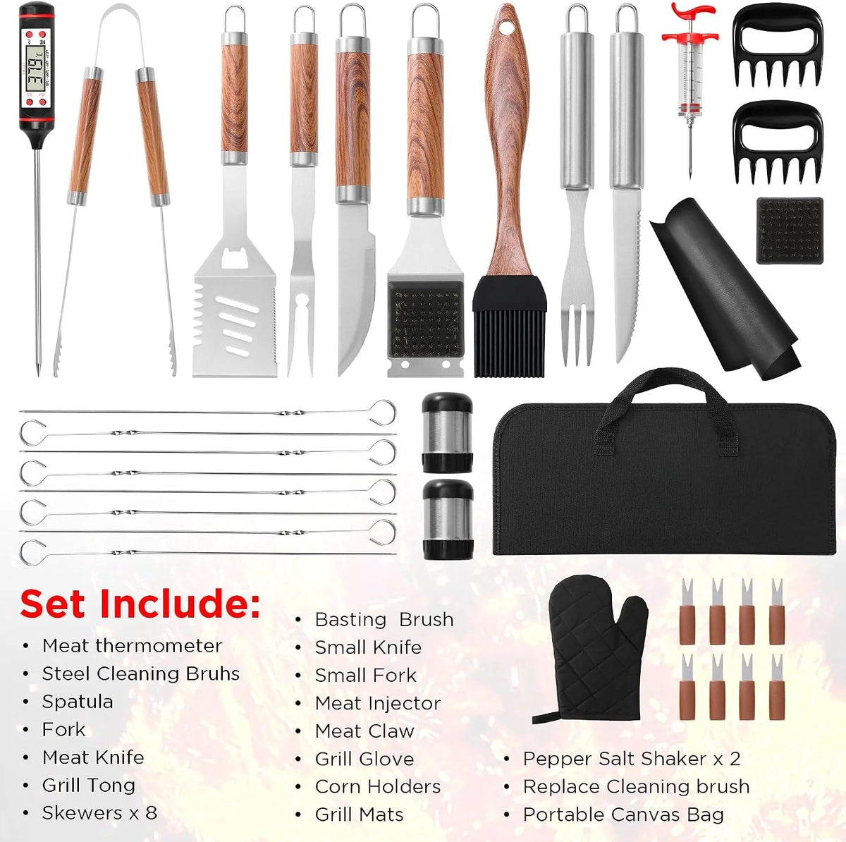 38 PCS Full Set Portable Charcoal 201 Stainless Steel BBQ Baking Utensils Kit Aluminum Case Multi-Function Heavy-Duty for Camping Backyard Picnic Cookware Tools