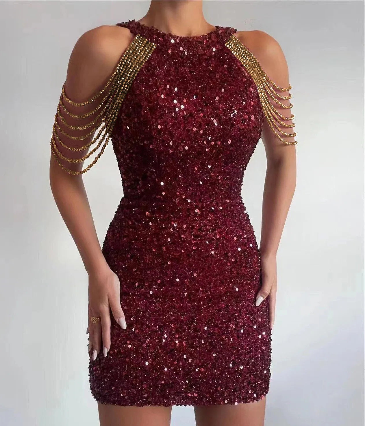 S-2XL 7 Colors European American New Women's Eco-Friendly Sexy Colorful Diamonds Crystal Sequin Mini Ball Gown Backless Halter Neck Tassel Slim Hip Evening Party Dress Ladies Sexy Apparel Supplies