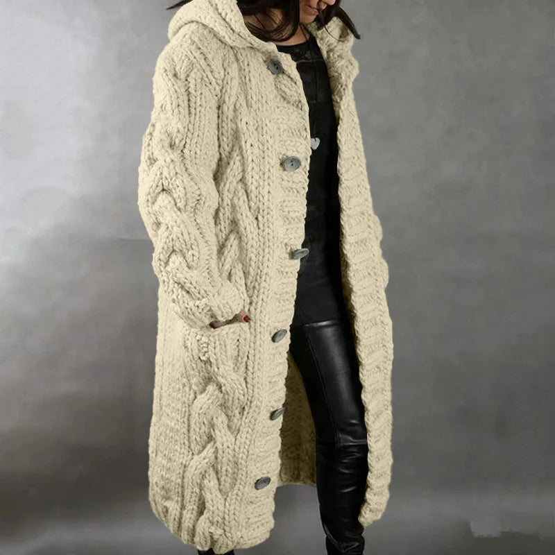 10 Colors S-5XL Plus Size Women's Trendy Long Cardigan Sweater Long Sleeve Single-Breasted Hooded Winter Coats for Ladies Women Knitted Sweater Coats