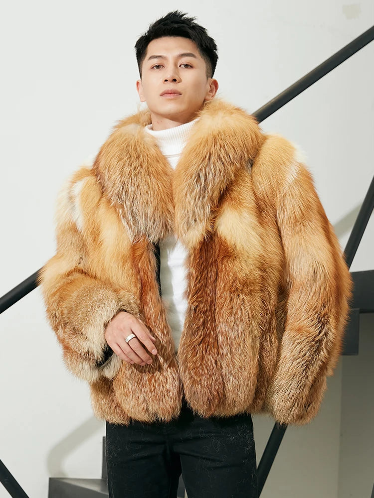 Boutique Gala HOT SALE M-3XL Plus Size NEW Luxury Thick Fuzzy Fluffy Real Red Fox Fur Coats Trendy Top  Quality Cozy Red Fox Fur Coat for Men Christmas Gift for Husband Lover Boyfriend Gentleman Luxury Apparel Supplies