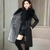Black/Brown Color M-4XL Plus Size New Women Faux Leather Jacket for Winter Plus Velvet Warm Slim Big Fur Collar Long Leather Women's PU Leather Coat Female Snow Outerwear Winter Apparel Supplies