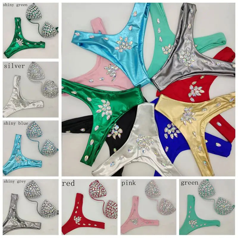 10 Colors Luxurious Diamond Sexy Bikini Crystal Bikini Swimwear Plus  Sizes Rhinestone Swimsuit Summer Beachwear