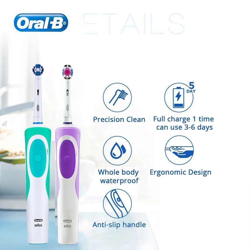 Original Oral-B Set Vitality 2D Electric Toothbrush Rechargeable Smart Teeth Whitening with Replacement Tooth Brush Heads Oral B Nozzles Women Men Oral Hygiene Accessories Personal Care Supplies