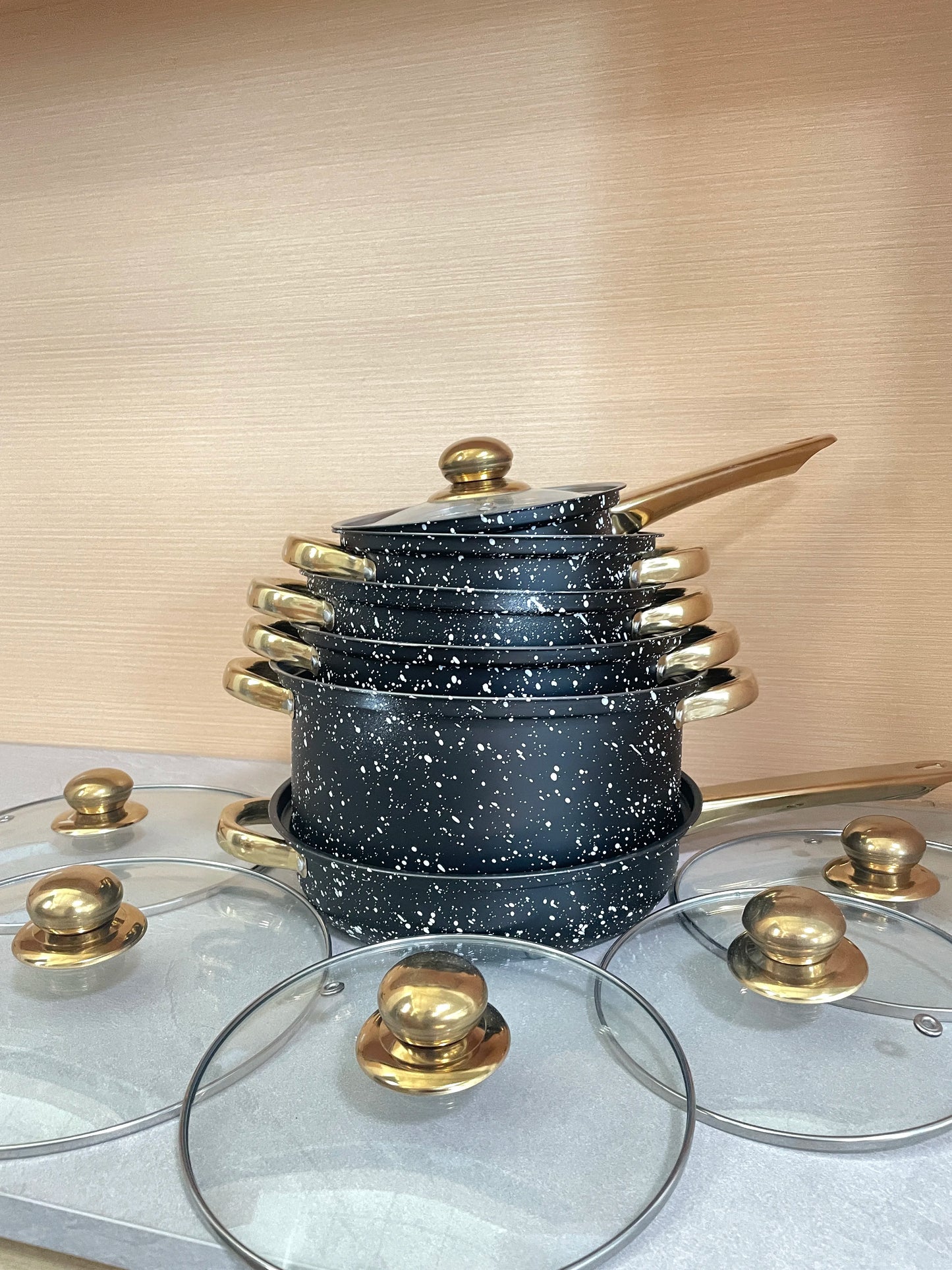 12 PCS Set Stone Top Quality African Stainless Steel Cookware Set Wheat Stone Casserole Collection of Soup and Frying Pots Home Hotels Restaurants Kitchenware Supplies