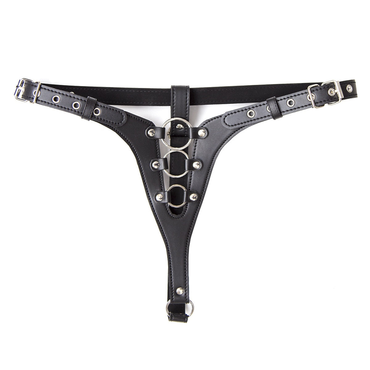 Women Erotic Sexy Costumes of Leather Low Rise Thongs and G Strings with Metal Chain for Couples Fetish Sex Crotchless Brief