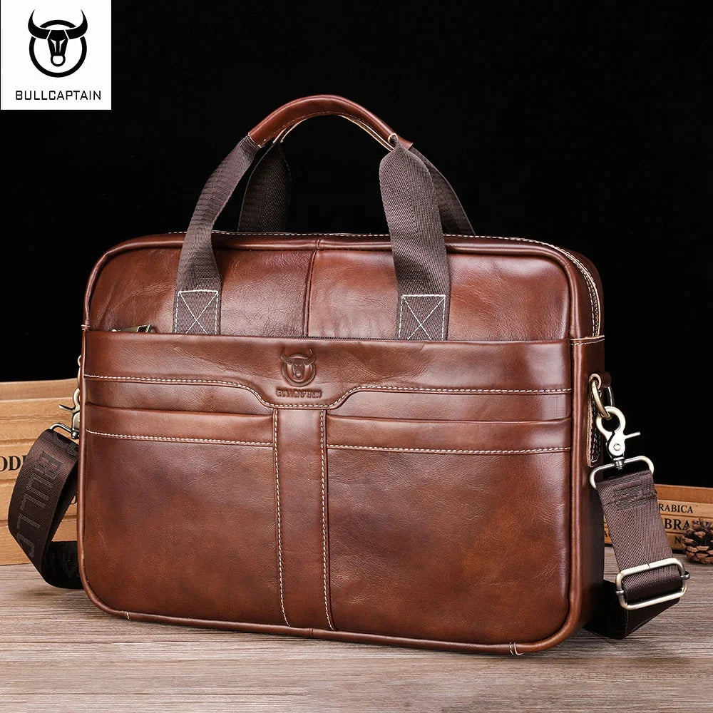 Black/Brown Color Men's Real Leather Briefcase, Large Capacity Multifunctional Shoulder Handbag, Top Quality Professional Business Layer Office Cowhide Business Laptop Bag