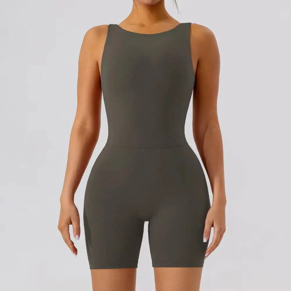 NEW Arrivals  Women's Sexy Double-Sided Sweat-Absorbing Quick-Dry Breathable Butt-Lifting Sleeveless Backless Women's Round-Neck Yoga Jumpsuit Outdoor Running Cycling Gym Fitness Activewear Workout Sports Clothing Supplies