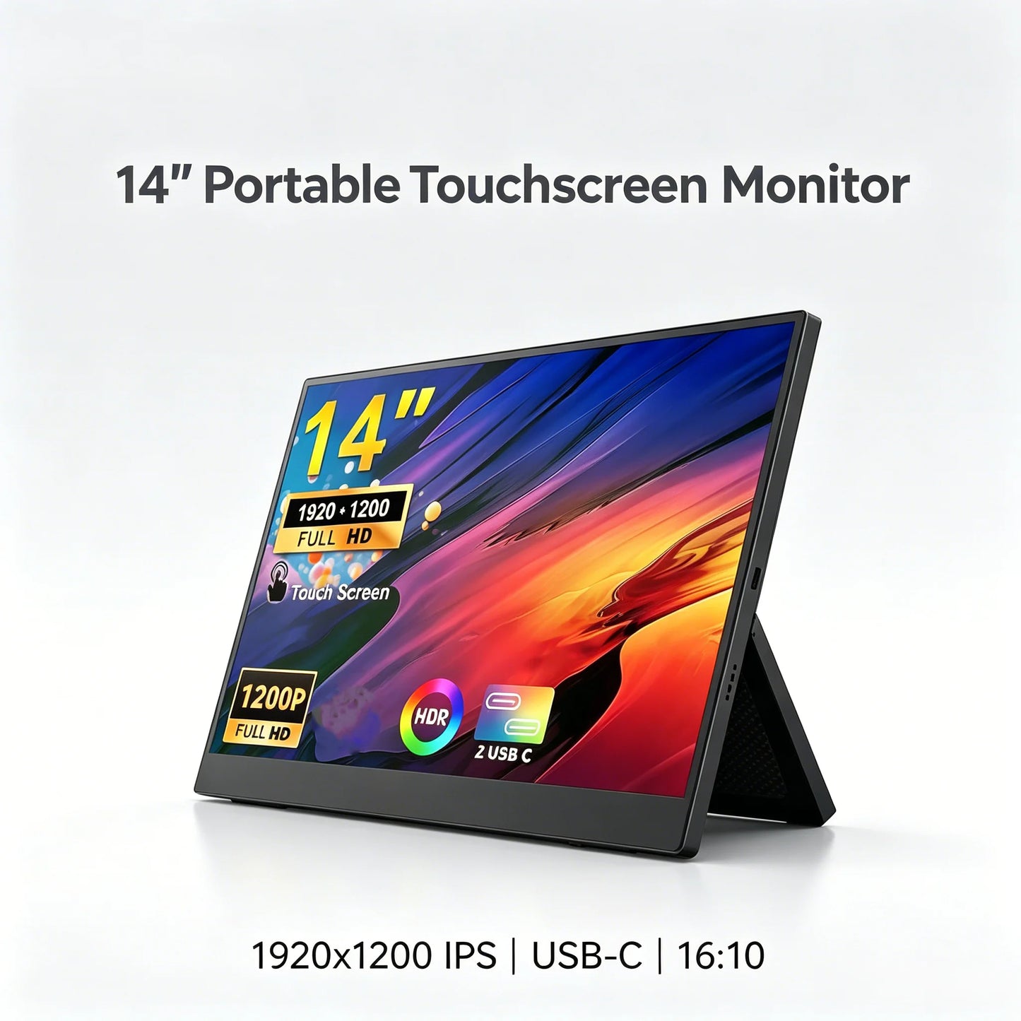 Portable 14-inch 1920x1200 60Hz Touchscreen IPS Monitor USB-C FHD 16:10 External Display for Laptops/Macs/Gaming/Office Business Professional Monitor
