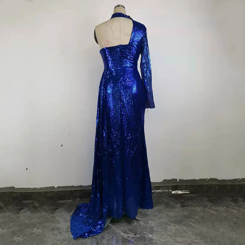 Mother of Bride Royal Blue/Red Color S-3XL Plus Sie Curvy Women's Long Sleeve Elegant Wedding Evening Party Ball Gown Autumn Winter Collection Empire Waistline Floor-Length Bodycon Dress Celebrities Red Carpet Ladies Luxury A
