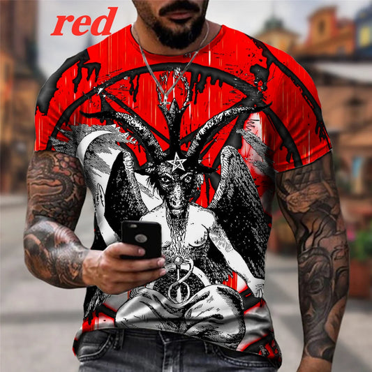 4 Colors S-6XL Plus Size Baphomet Satan Demon 3d Short Sleeve T-Shirt Gothic Horror Baphomet T-Shirt Funny Novelty Men's Clothing
