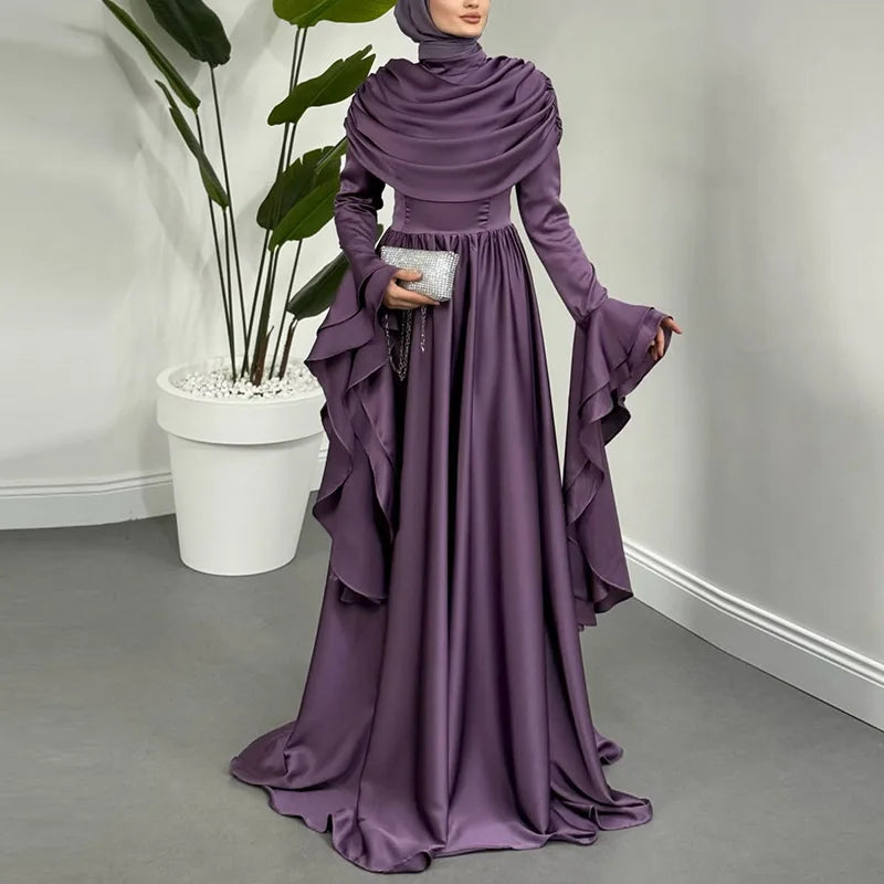 3 Colors Xs-3XL Plus Size Islamic Middle East Women's Breathable Handmade Luxury Abaya Dubai Custom Elegant Cross-Strap Slim Stand Collar Ankle Length Long Sleeve Formal Dress Gowns Muslim Ladies Religious Apparel Clothing Su