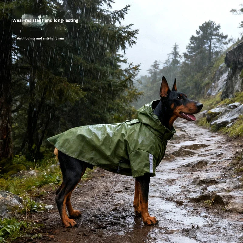 M-3XL Plus Size Green/Black Color Dog Winter Rain & Shine Jackets Dual-Use Windbreaker with Detachable Hood Reflective Strip Casual Two-Legged Coat Pet Clothes