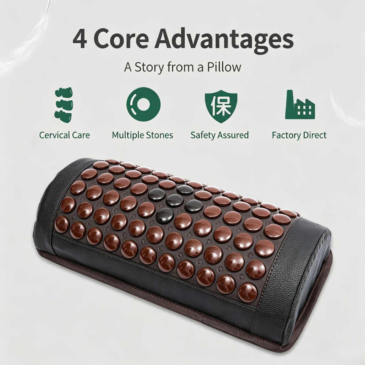 Natural Jade Tourmaline Stone Heating Cervical Pillow Memory Foam Neck Support Pillow for Home Sleeping Relax Therapy Pain Relief Treatment Health Care Accessories Massage Supplies