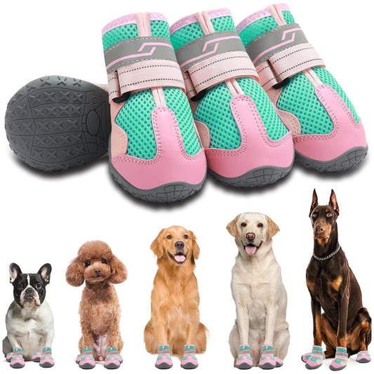 All Seasons Colorful Pet Shoes with Reflective Strips for Night Safety Mesh Fabric Breathable Rubber Anti-Slip Dog Shoes Pets Footwear