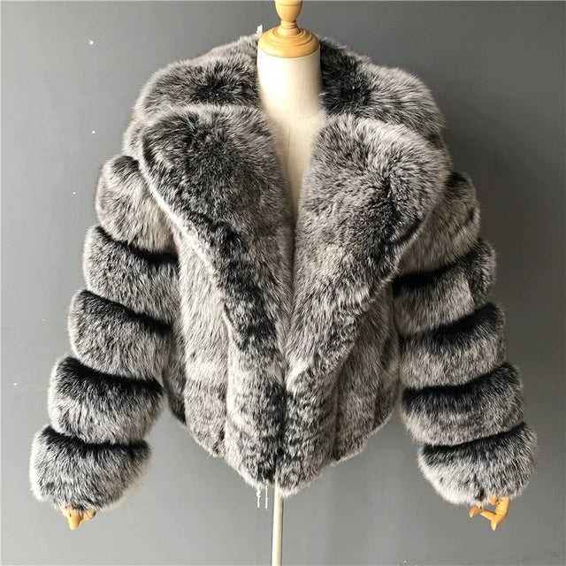 8 Colors S-6XL Plus Size Women's Winter Warm Artificial Fur Top Cropped Bubble Women Coat Jacket Cool Street Outerwear Luxury Female Mink Hair Warm Fur Coats Women Winter Apparel Supplies
