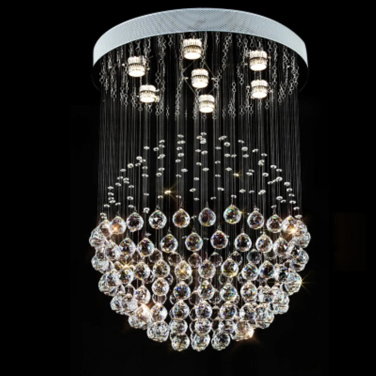 NEW Villa Home Living Room Staircase Luxury K9 Crystal Chandelier Decorative Dining Room Crystal Ball Pendant Lights Raindrop Sphere Tassels Ceiling Lamps Home Lighting Supplies