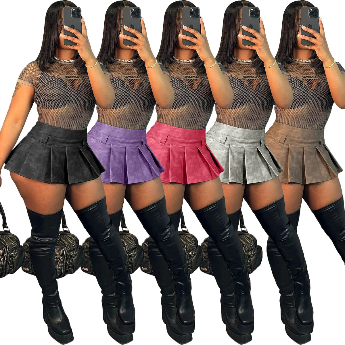 New Arrivals S-2XL Fashion Trendy Boutique PU Leather Pleated Mini Women's Skirts Evening Rave Party Night Clubwear Hot Sexy Skirts