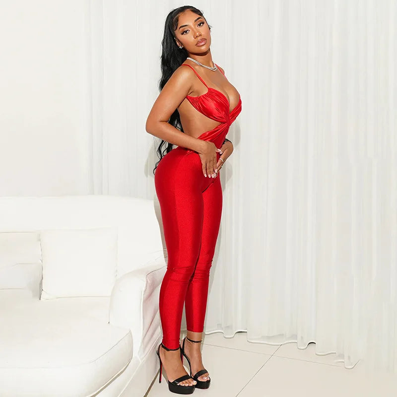 NEW Arrivals Black Color European American Cross-Border Women's Hot Sexy Spring Summer Criss-Cross Neck Full Length Tight-Fitting Jumpsuit Evening Party Night Clubwear Bodysuit Women Sexy Apparel Supplies