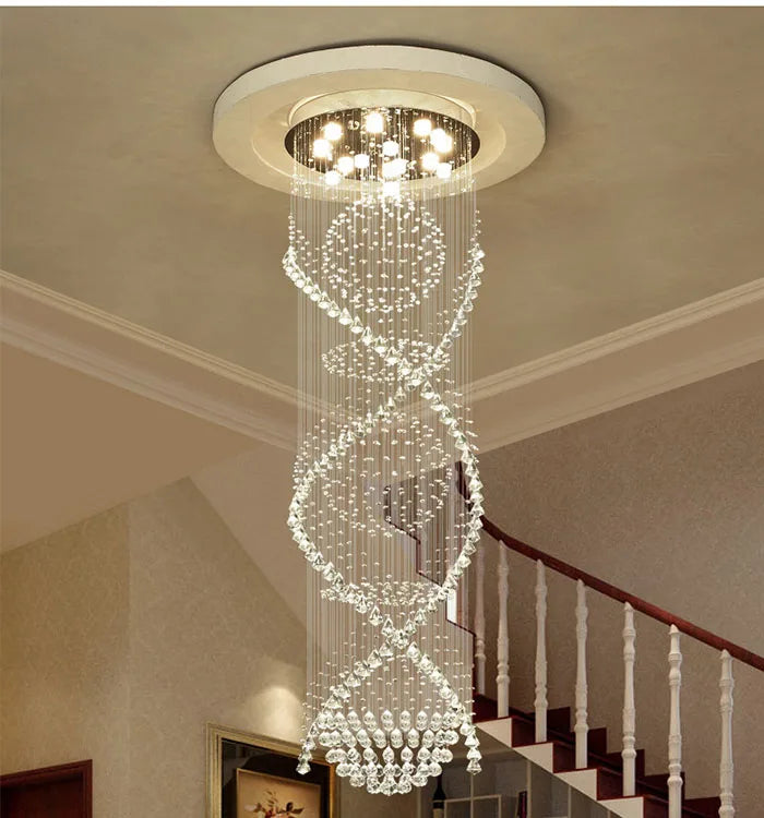 HOT SALE Villa Home Living Room Staircase Italian Modern Luxury Crystal Ceiling Lamp Hotel Villa Double Spiral Crystal Chandelier Light Art Decoration Home Lighting Supplies