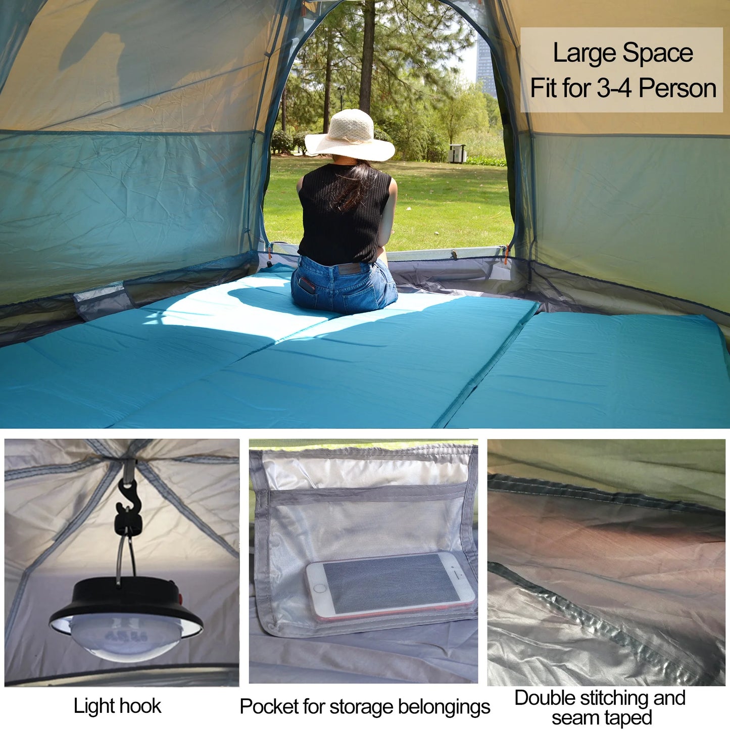 Pop-up Automatic Tent 3-4 Person Instant Camping Tent Backpacking Family Dome Tents for Camping Hiking Travelling