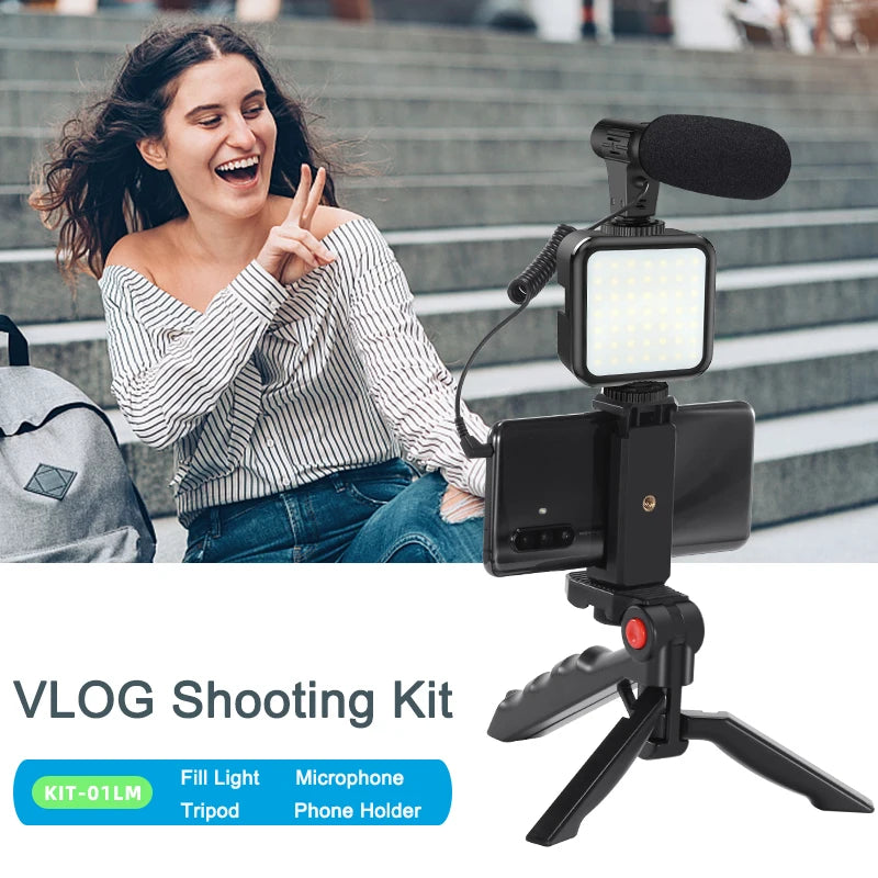 Portable Vlogging Kit Video Making Equipment with Tripod Bluetooth Control for SLR Camera Smartphone YouTube Photography